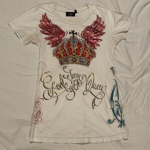 Christian Audigier White Tee with Gold lettering